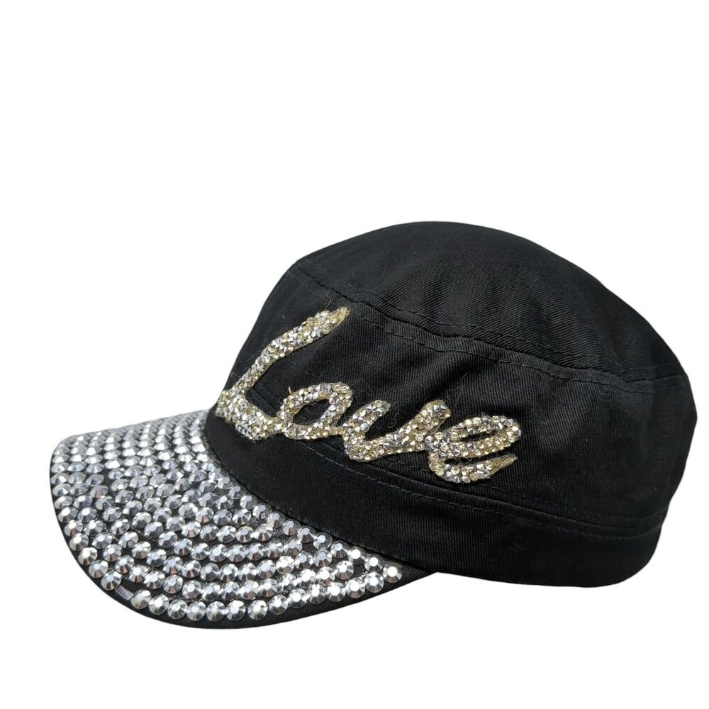 Love Strapback Cadet Army Cap Black One Size Rhinestone Bling Something Special